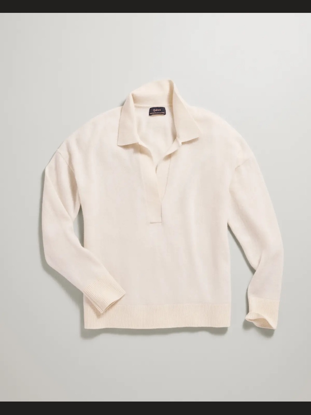 Quince 100% Mongolian Cashmere Polo Sweater in Cream